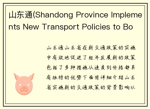 山东通(Shandong Province Implements New Transport Policies to Boost Economic Growth)